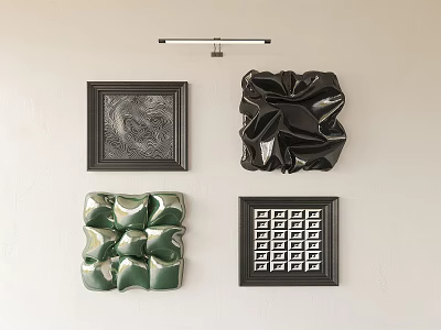 Modern Square Wall Decor with Various Textured and Grid Patterns in Green and Black Frames 3d model