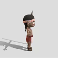 Tribal Cartoon Character With Feathered Headdress Holding Spear In Traditional Outfit