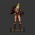 3D Battle Command Character Model With Flame Weapon And Red Black Outfit