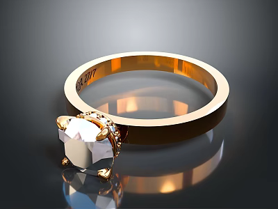 Elegant Gold Ring With Large Diamond And Small Stone Decorations As Daily Accessory 3d model
