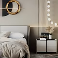 Modern Bedroom Interior With Circular Gold Decor Bed Wall Design Large Window Bench And Rug