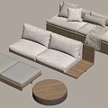 Modern Living Room Furniture With White Sofa Wooden Frame Gray Ottoman And Round Coffee Table