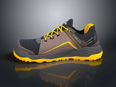 Durable Breathable Work Safety Shoes With Non Slip Sole And Yellow Accents 3d model