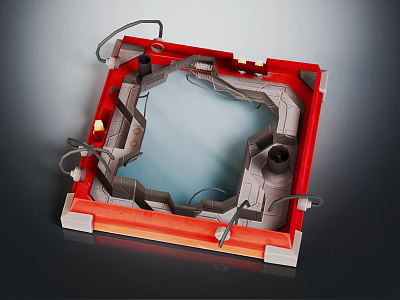 Red Industrial Metal Frame Structure With Octagonal Design And Connected Cables 3d model