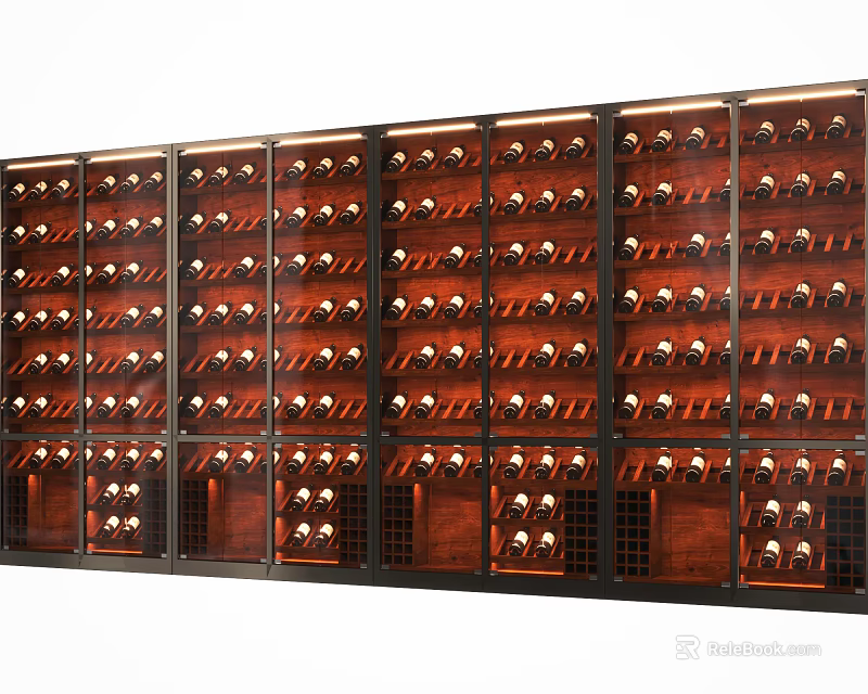 Modern Luxury Wine Cabinet With Wooden Design Metal Frame And Illuminated Bottles 3d model 