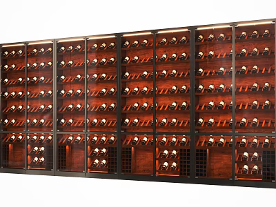 Modern Luxury Wine Cabinet With Wooden Design Metal Frame And Illuminated Bottles 3d model