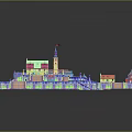 Colorful Ancient Architecture 3D Model With Multiple Roofs And Complex Layout