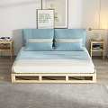 Minimalist Bedroom Interior With Wooden Platform Bed Nightstand Table Lamp And Plant