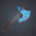 Decorative Axe Ornament With Intricate Blue Glowing Patterns And Wooden Handle