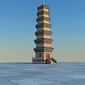 Ancient Stone Pagoda With Multiple Stories Red Door And Blue Sky Background On Stone Pavement