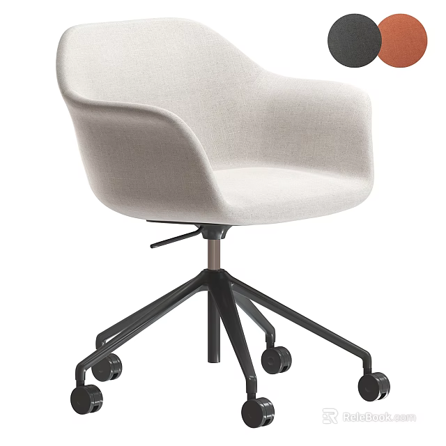 Modern Light Gray Fabric Office Chair With Armrest Black Metal Base And Wheels 3d model 