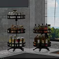 Multi Tier Rotating Spice Rack With Glass Condiment Bottles For Kitchen Countertop 3d model