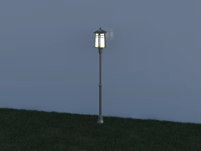 Bright Outdoor Garden Light Illuminated on Green Grass with Decorative Pole 3d model