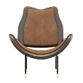 Modern Brown Fabric Accent Chair With Leather Trim And Metal Legs