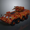 Military Armored Vehicle With Camouflage Pattern Turret Cannons And Six Wheels