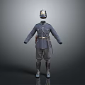 Game Movie Character In Gray Military Uniform With Helmet Belt And Boots