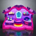 Magical Witchcraft Workbench Scene With Purple Frame Cauldron Jars And Pumpkin Decorations