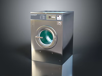 Silver Metal Upright Washing Machine With Circular Transparent Door And Green Drum 3d model
