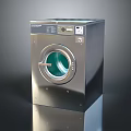 Silver Metal Upright Washing Machine With Circular Transparent Door And Green Drum
