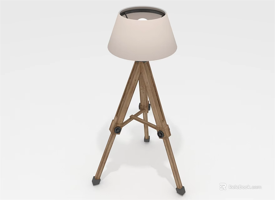 Modern Floor Lamp With Wooden Tripod Base And Beige Lampshade For Home Decor 3d model 