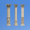 Three Classical Roman Columns With Intricate Carved Tops And Floral Patterns
