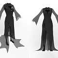 Elegant Black Dress With Flowy Long Sleeves And Unique Design Details