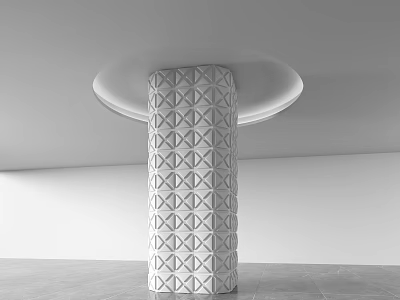 White Column with Geometric Pattern in Minimalist Interior and Circular Ceiling Light 3d model