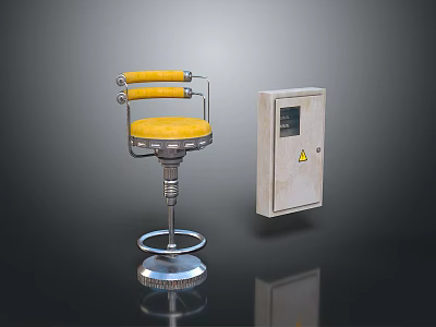 Stylish Bar Stool With Yellow Cushion Metal Frame And Adjustable Armrests 3d model