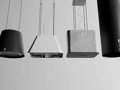 Kitchen Appliances Modern Range Hoods with Various Designs and Colors Hanging 3d model