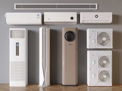 Different Types of Air Conditioners and Fans Wall Mounted Standing and Cabinet Designs for Home 3d model