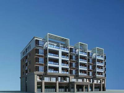 Modern Multi Storey Residential Building With Glass Balconies And Stone Exterior 3d model