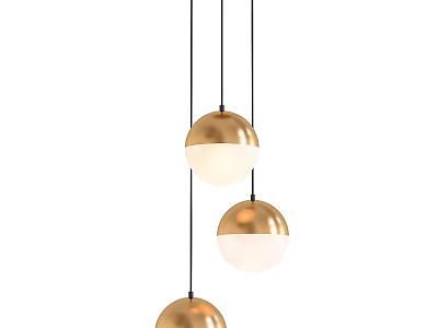 Three Stylish Gold Spherical Pendant Lights With White Lampshade Modern Design 3d model