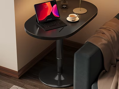 Modern Black Side Table With Laptop Coffee Cup And Table Lamp Near Sofa 3d model
