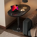Modern Black Side Table With Laptop Coffee Cup And Table Lamp Near Sofa
