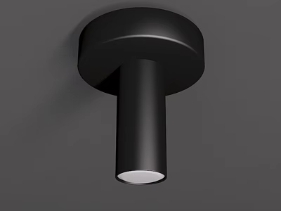 Modern Black Ceiling Light with Round Base and Cylindrical Design Featuring White Light Source 3d model