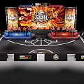 Basketball Game Stage Setup With Blue Red Seats Large Screen And NBA Logo