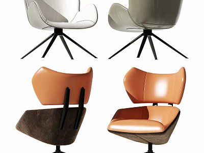 Modern Office Chairs in White Gray and Orange Leather with Black Base Design 3d model