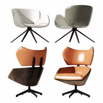 Modern Office Chairs in White Gray and Orange Leather with Black Base Design 3d model