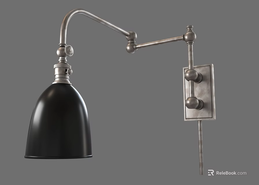 Industrial Style Wall Lamp With Adjustable Metal Arm And Black Shade 3d model 