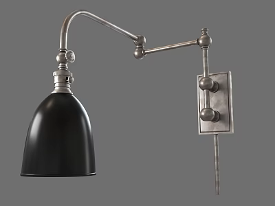 Industrial Style Wall Lamp With Adjustable Metal Arm And Black Shade 3d model