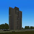 Modern High Rise Residential Building With Glazed Facade And Trees Under Blue Sky
