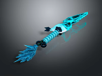 Fantasy Glowing Blue Dagger With Crystal Patterns And Striped Handle 3d model