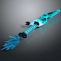 Fantasy Glowing Blue Dagger With Crystal Patterns And Striped Handle 3d model