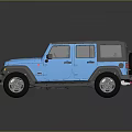 Blue Military Vehicle With Four Door Gray Roof And Off Road Tires