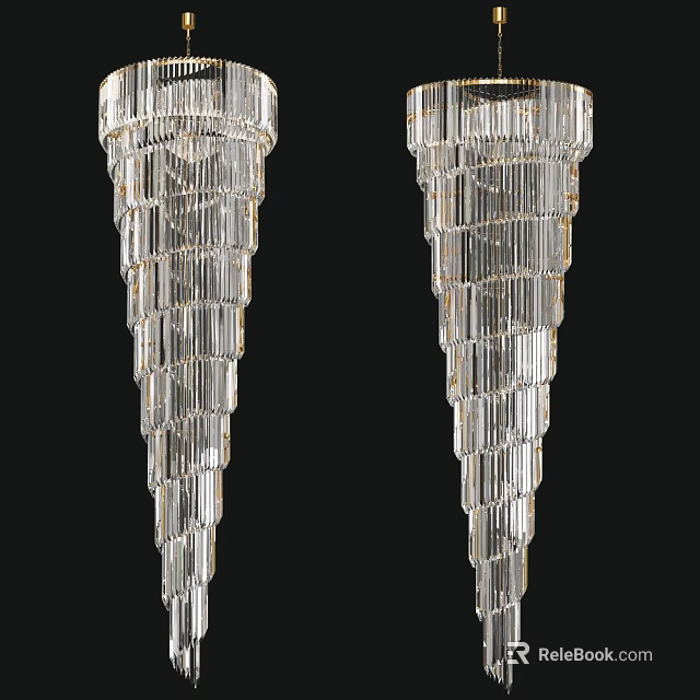 Elegant Crystal Chandeliers With Conical Design And Vertical Glass Strips For Modern Interior Decor 3d model 