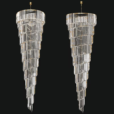 Elegant Crystal Chandeliers With Conical Design And Vertical Glass Strips For Modern Interior Decor 3d model