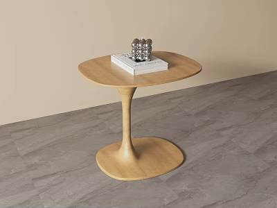 Minimalist Wooden Side Table With Round Top Pedestal Base And Silver Decor 3d model