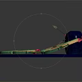 Decorative Violins With Green Pink Details On Blue Circular Platform And Arrow