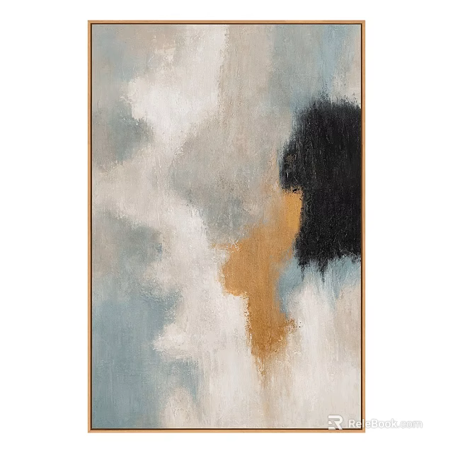 Abstract Modern Wall Art With Light Blue White Black Orange Color Tones 3d model 