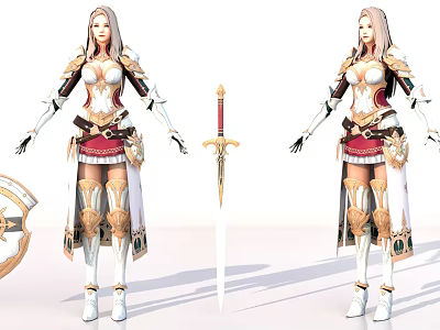 Game and Movie Female Character in Ornate Armor With Sword and Shield 3d model
